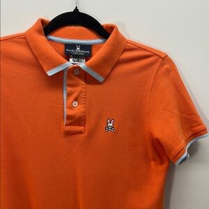 Psycho Bunny Men's Orange Polo with Blue Accents